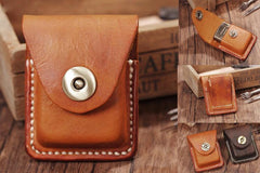 Handmade Brown Leather Mens Zippo Lighter Case With Belt Loop Zippo Standard Lighter Holders For Men