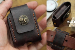 Handmade Brown Leather Mens Zippo Lighter Case With Belt Loop Zippo Standard Lighter Holders For Men - imessengerbags