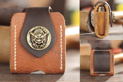 Handmade Brown Leather Mens Zippo Lighter Case With Belt Loop Zippo Standard Lighter Holders For Men