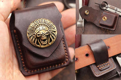 Handmade Brown Leather Mens Zippo Lighter Case With Belt Loop Zippo Standard Lighter Holders For Men