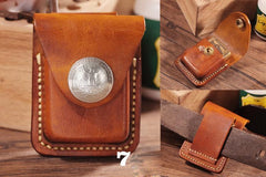 Handmade Brown Leather Mens Zippo Lighter Case With Belt Loop Zippo Standard Lighter Holders For Men