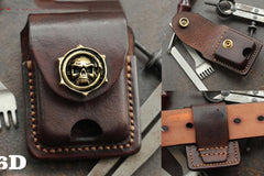 Handmade Brown Leather Mens Zippo Lighter Case With Belt Loop Zippo Standard Lighter Holders For Men - imessengerbags