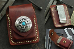 Handmade Brown Leather Mens Zippo Lighter Case With Belt Loop Zippo Standard Lighter Holders For Men