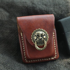 Handmade Brown Leather Mens Zippo Lighter Case With Belt Loop Lighter Holders For Men