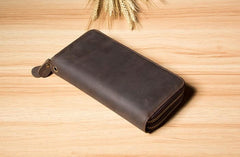 Genuine Cool Leather Mens Clutch Vintage Wallet Double Zipper Clutch Wristlet Bag Wallet for Men