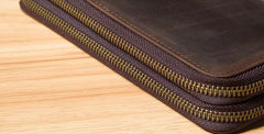 Genuine Cool Leather Mens Clutch Vintage Wallet Double Zipper Clutch Wristlet Bag Wallet for Men