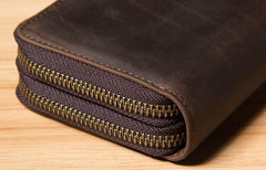 Genuine Cool Leather Mens Clutch Vintage Wallet Double Zipper Clutch Wristlet Bag Wallet for Men