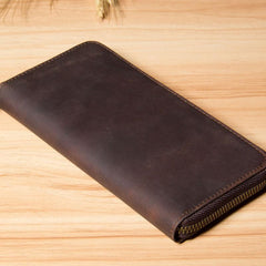 Genuine Cool Leather Mens Clutch Vintage Wallet Double Zipper Clutch Wristlet Bag Wallet for Men