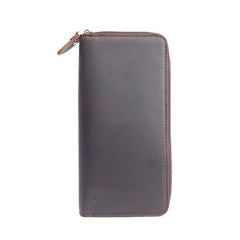 Genuine Cool Leather Mens Clutch Vintage Wallet Double Zipper Clutch Wristlet Bag Wallet for Men