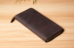 Genuine Cool Leather Mens Clutch Vintage Wallet Double Zipper Clutch Wristlet Bag Wallet for Men