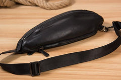 Genuine Leather Black Mens Cool Sling Bag Crossbody Bag Chest Bag Travel Bag for men - imessengerbags