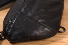 Genuine Leather Black Mens Cool Sling Bag Crossbody Bag Chest Bag Travel Bag for men - imessengerbags
