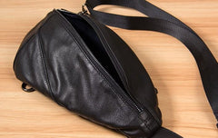 Genuine Leather Black Mens Cool Sling Bag Crossbody Bag Chest Bag Travel Bag for men - imessengerbags