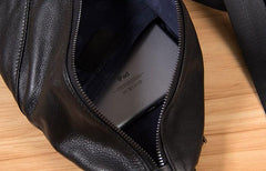 Genuine Leather Black Mens Cool Sling Bag Crossbody Bag Chest Bag Travel Bag for men - imessengerbags
