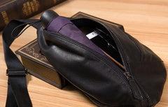 Genuine Leather Black Mens Cool Sling Bag Crossbody Bag Chest Bag Travel Bag for men - imessengerbags