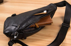Genuine Leather Black Mens Cool Sling Bag Crossbody Bag Chest Bag Travel Bag for men - imessengerbags