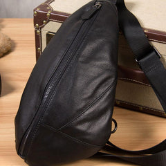 Genuine Leather Black Mens Cool Sling Bag Crossbody Bag Chest Bag Travel Bag for men - imessengerbags