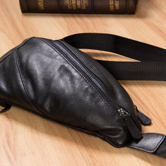 Genuine Leather Black Mens Cool Sling Bag Crossbody Bag Chest Bag Travel Bag for men - imessengerbags