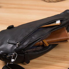 Genuine Leather Black Mens Cool Sling Bag Crossbody Bag Chest Bag Travel Bag for men - imessengerbags