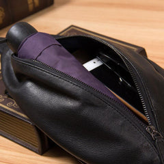 Genuine Leather Black Mens Cool Sling Bag Crossbody Bag Chest Bag Travel Bag for men - imessengerbags