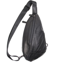 Genuine Leather Black Mens Cool Sling Bag Crossbody Bag Chest Bag Travel Bag for men - imessengerbags