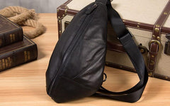 Genuine Leather Black Mens Cool Sling Bag Crossbody Bag Chest Bag Travel Bag for men - imessengerbags