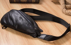 Genuine Leather Black Mens Cool Sling Bag Crossbody Bag Chest Bag Travel Bag for men