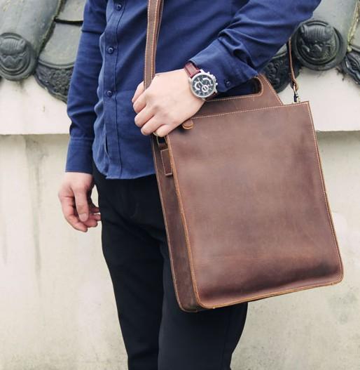 Cool Mens Brown Coffee Handbag Genuine Leather Cool Vintage Shoulder Bag for Men