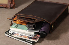 Mens Brown Coffee Handbag Genuine Leather Cool Vintage Shoulder Bag for Men