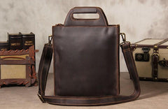 Mens Brown Coffee Handbag Genuine Leather Cool Vintage Shoulder Bag for Men