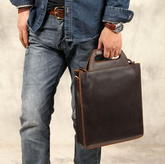 Mens Brown Coffee Handbag Genuine Leather Cool Vintage Shoulder Bag for Men