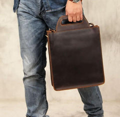 Mens Brown Coffee Handbag Genuine Leather Cool Vintage Shoulder Bag for Men