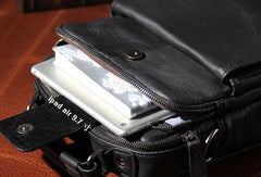 Genuine Leather Mens Black Cool Small Shoulder Bag Messenger Bag Crossbody Bag for Men - imessengerbags