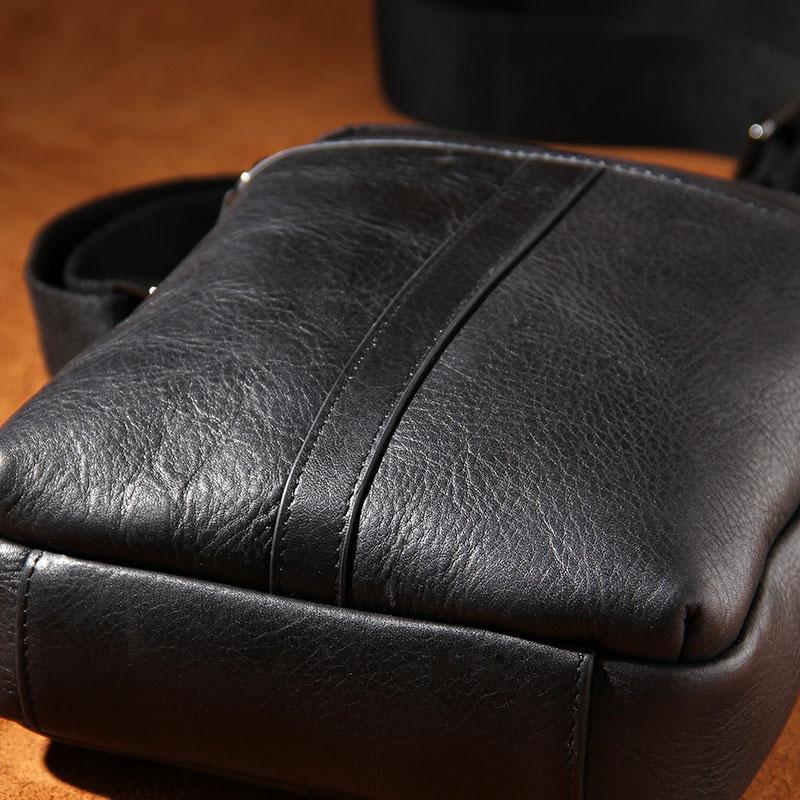 Men's Genuine Leather Small Cross Body Shoulder Messenger Bag - Black