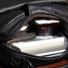 Genuine Leather Mens Black Cool Small Shoulder Bag Messenger Bag Crossbody Bag for Men