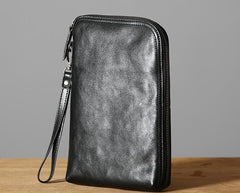 Genuine Leather Mens Clutch Cool Wallet Zipper Clutch Messenger Bag Chest Bag Wristlet Bag Wallet for Men - imessengerbags