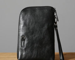 Genuine Leather Mens Clutch Cool Wallet Zipper Clutch Messenger Bag Chest Bag Wristlet Bag Wallet for Men - imessengerbags