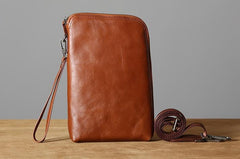 Genuine Leather Mens Clutch Cool Wallet Zipper Clutch Messenger Bag Chest Bag Wristlet Bag Wallet for Men - imessengerbags