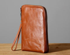 Genuine Leather Mens Clutch Cool Wallet Zipper Clutch Messenger Bag Chest Bag Wristlet Bag Wallet for Men - imessengerbags