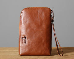 Genuine Leather Mens Clutch Cool Wallet Zipper Clutch Messenger Bag Chest Bag Wristlet Bag Wallet for Men - imessengerbags