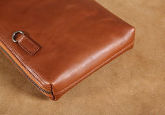 Genuine Leather Mens Clutch Cool Wallet Zipper Clutch Messenger Bag Chest Bag Wristlet Bag Wallet for Men - imessengerbags