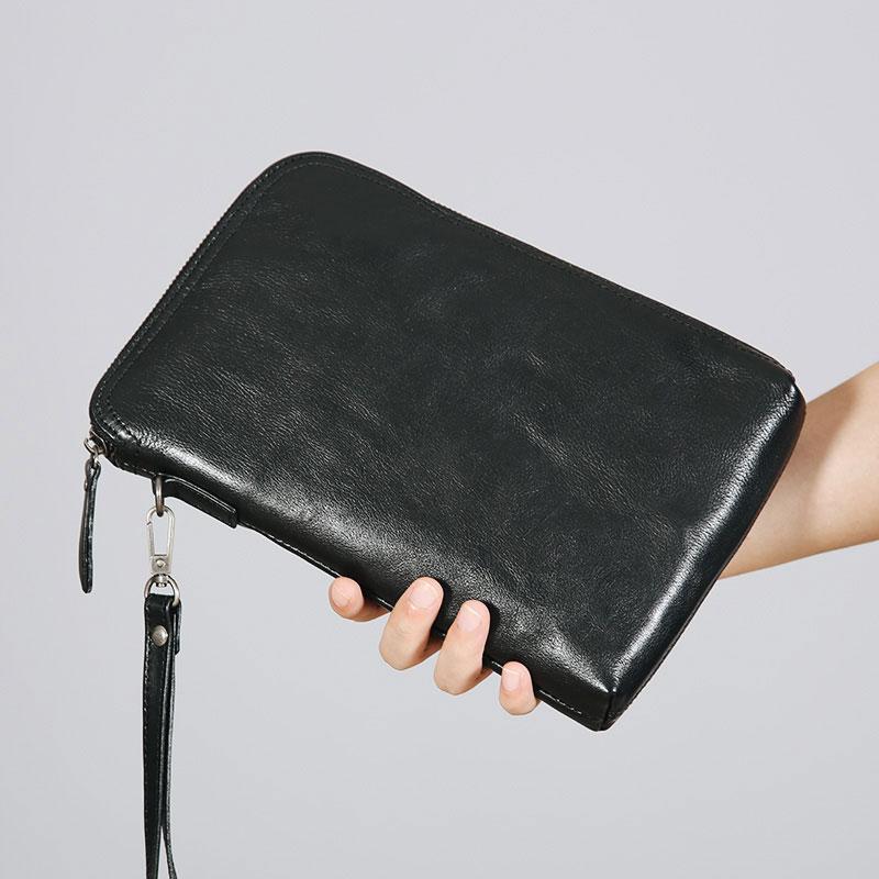 Genuine Leather Mens Clutch Cool Wallet Zipper Clutch Messenger Bag Chest Bag Wristlet Bag Wallet for Men - imessengerbags