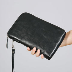Genuine Leather Mens Clutch Cool Wallet Zipper Clutch Messenger Bag Chest Bag Wristlet Bag Wallet for Men - imessengerbags