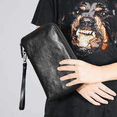 Genuine Leather Mens Clutch Cool Wallet Zipper Clutch Messenger Bag Chest Bag Wristlet Bag Wallet for Men - imessengerbags