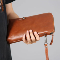 Genuine Leather Mens Clutch Cool Wallet Zipper Clutch Messenger Bag Chest Bag Wristlet Bag Wallet for Men - imessengerbags