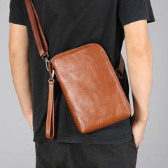 Genuine Leather Mens Clutch Cool Wallet Zipper Clutch Messenger Bag Chest Bag Wristlet Bag Wallet for Men - imessengerbags