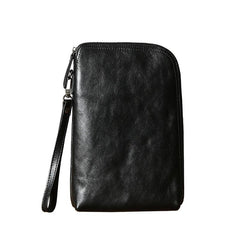 Genuine Leather Mens Clutch Cool Wallet Zipper Clutch Messenger Bag Chest Bag Wristlet Bag Wallet for Men - imessengerbags