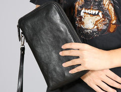 Genuine Leather Mens Clutch Cool Wallet Zipper Clutch Messenger Bag Chest Bag Wristlet Bag Wallet for Men - imessengerbags