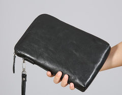 Genuine Leather Mens Clutch Cool Wallet Zipper Clutch Messenger Bag Chest Bag Wristlet Bag Wallet for Men - imessengerbags