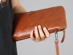 Genuine Leather Mens Clutch Cool Wallet Zipper Clutch Messenger Bag Chest Bag Wristlet Bag Wallet for Men - imessengerbags